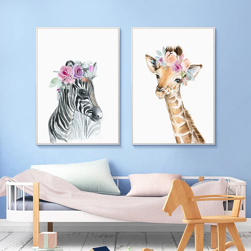 Painting Wall Pictures Kids Baby Bedroom Decor Flower Animal Canvas Poster Lion Zebra Elephant Giraffe Nursery Wall Art Print