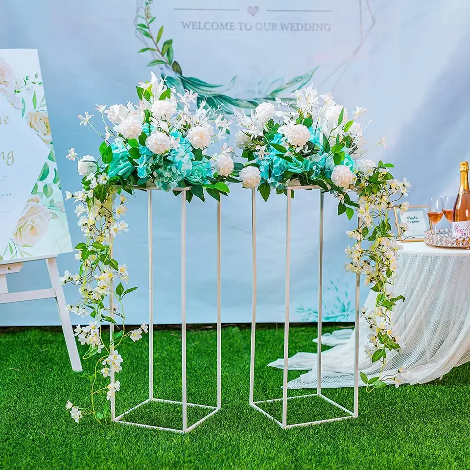 2 Pcs Metal Flower Stand Column Vases Wedding Centerpieces for Tables Gold Tall Floor Vase for Wedding Decorations