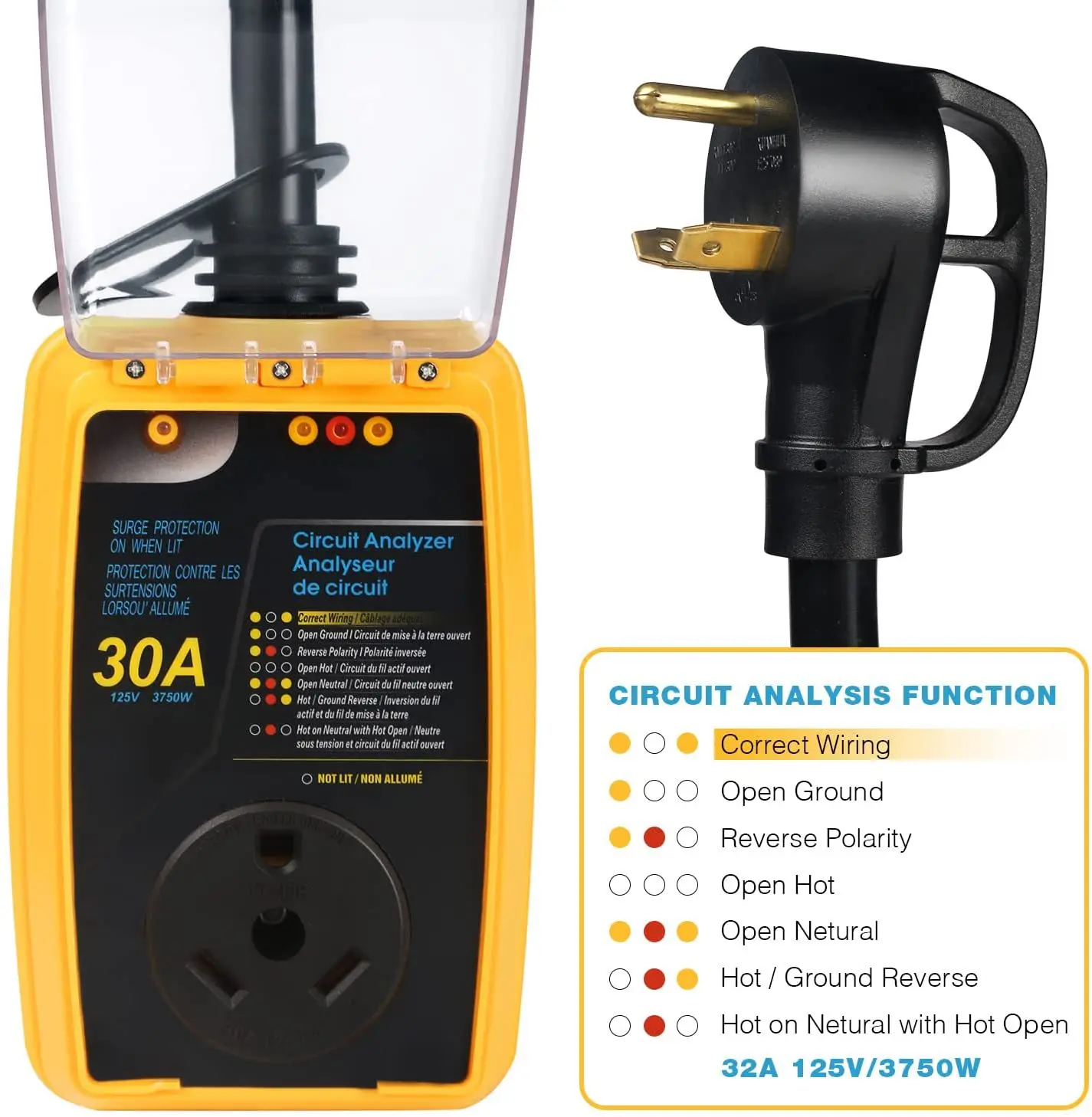 American 30A RV Surge Protection US Standard TT30 Plug RV Charging Cable Surge Protector A
