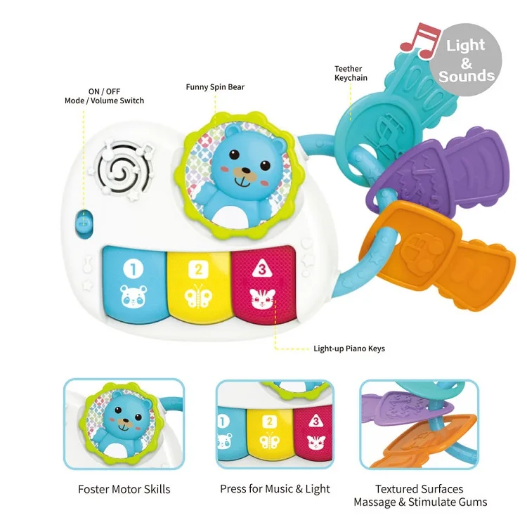 Baby musical keys toy educational infant piano toy sensory baby teether toys with music light