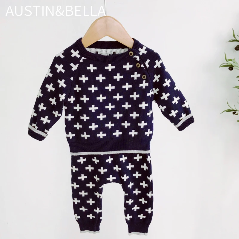 AustinBella/оптовая продажа бутик высокого качества дизайнерская зимняя детская одежда комплект детских свитеров для мальчиков