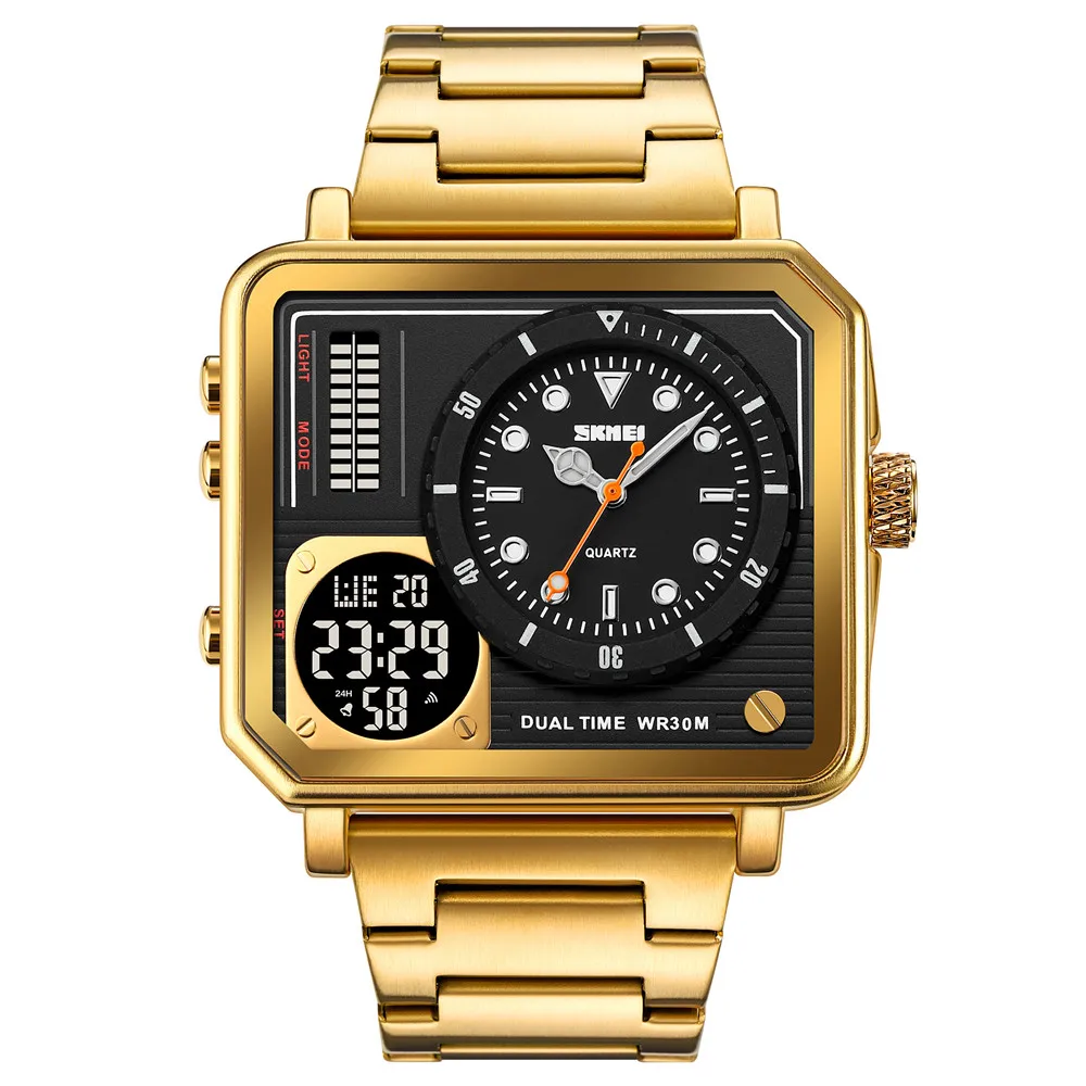 Skmei 2025 Luxury Men Wrist Stainless Steel Watch Waterproof Digital Analog Quartz Watch for Men