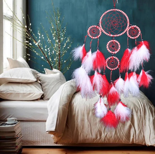 Wholesale Handmade Boho Hanging Feather Dream Catcher for Car Home Room Door Wall Art Party Decor Ornament Gift Craft DIY Kit