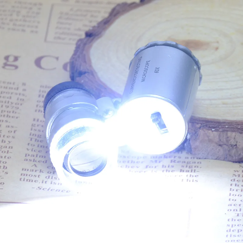60x LED UV Mini Pocket Microscope Handheld Microscope FOR Jewelry Diamond Gem Coins Currency