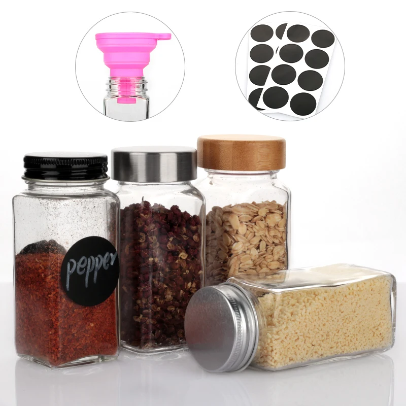 24 Piece Set Small Airtight 4oz Square Storage Glass Jars Canisters With Bamboo Lids For Kitchen Spice