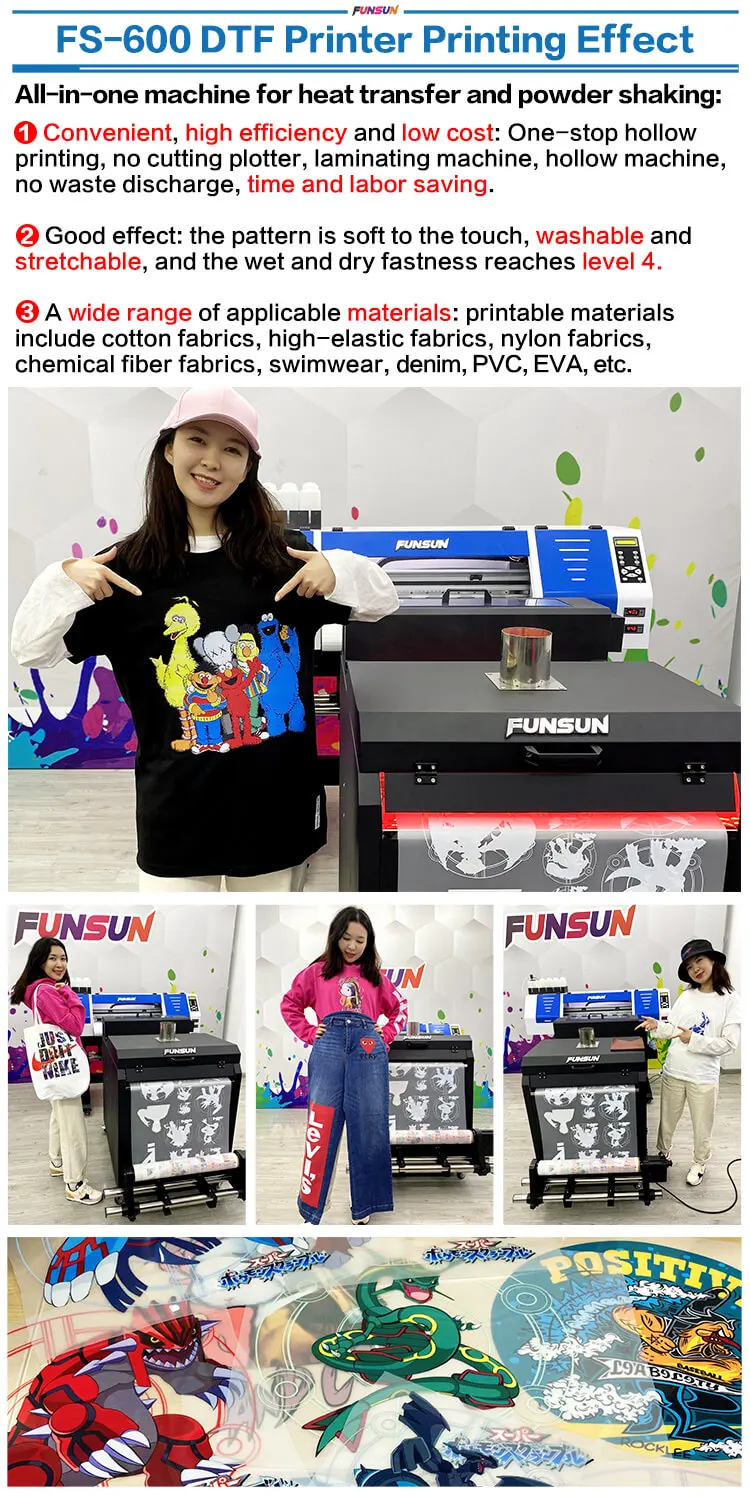 Funsun FS-600 DTF Printer Direct to Film Printing Machine Heat Pet Film DTF Printer With Double DX6 Print Heads
