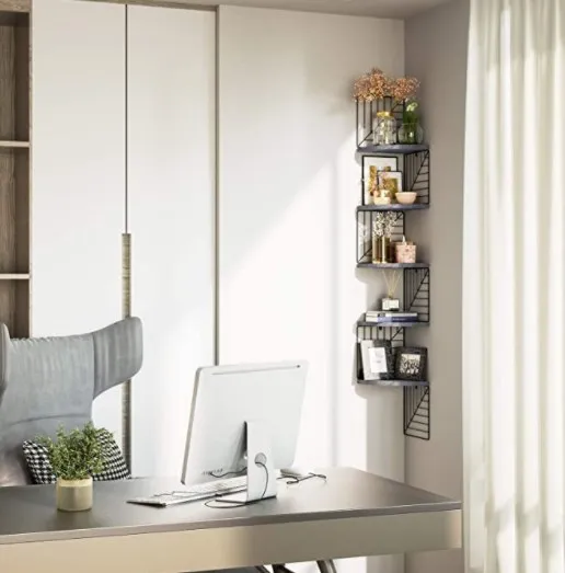 5-layer wooden wall shelf living room bedroom kitchen corner shelf multi-functional metal storage rack