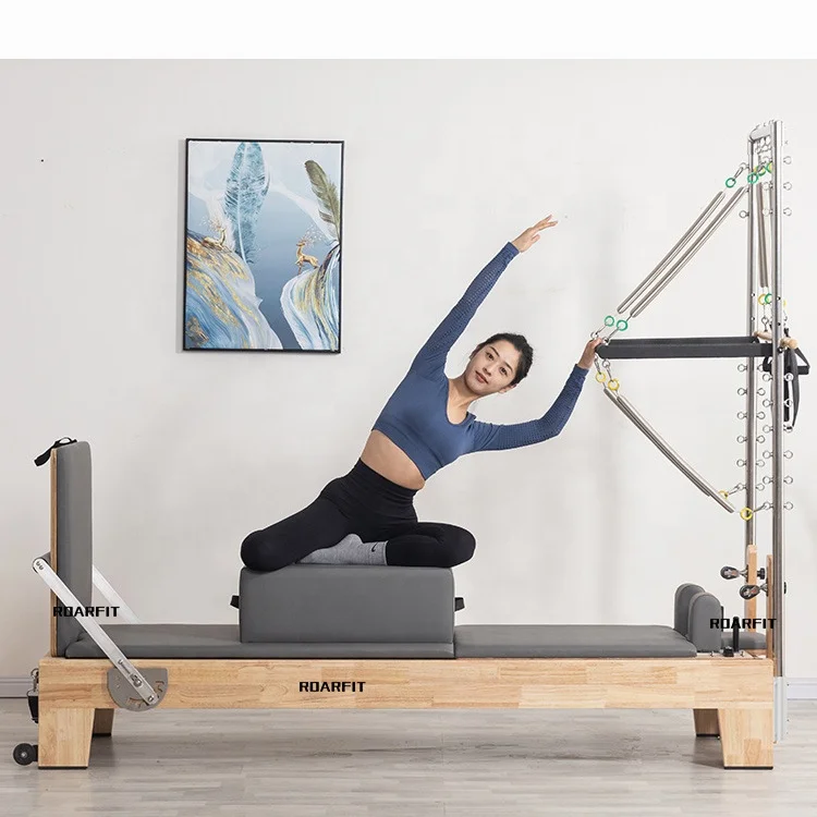 Pilates Reformer Half Tower with Home Oak Wood Reformer Pilates Machine Bed with Half Tower Set