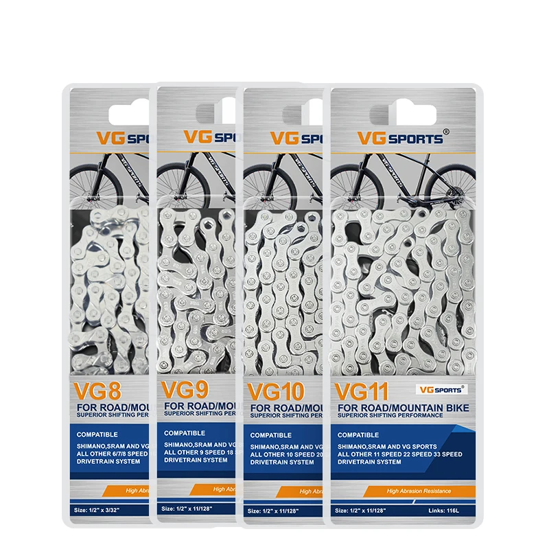VG Sports 8 9 10 11 Speed Ultralight Bicycle Chain 8s 9s 10s 11s 116Links Silver MTB Mountain Road Bike Chains