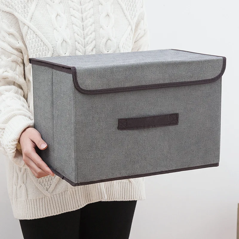 Modern Nonwoven Fabric Storage Organizer Flip-Top Lid and Handle Foldable Stackable Closet for Clothing Organization