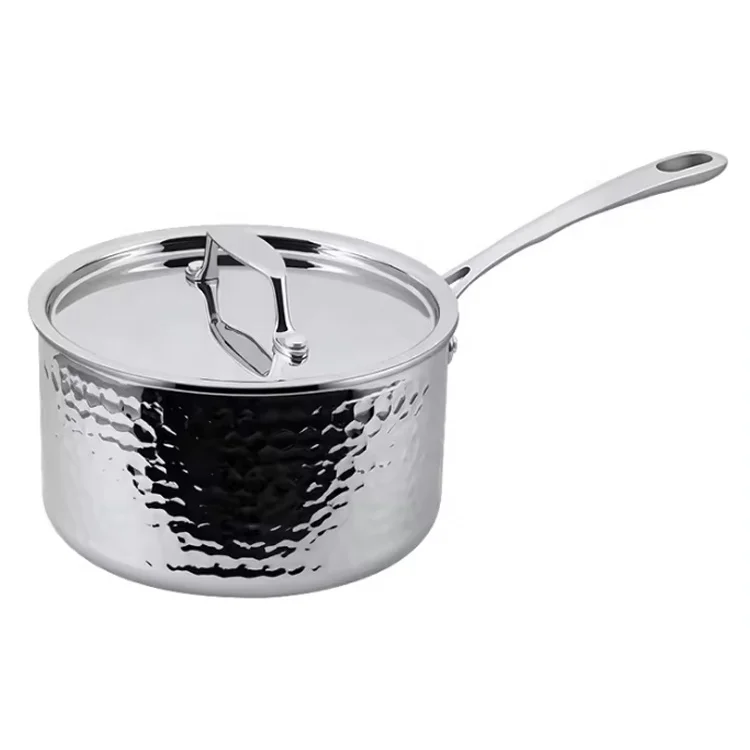 6Pcs Tri-Ply Hammered Stainless Steel Pots and Pans Cookware 3 Ply Induction Pot Set for Cooktops Oven Dishwasher Safe