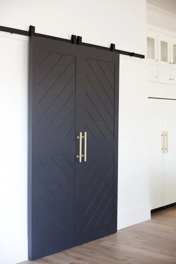 Modern solid wood sliding interior soundproof door black  Barn Doors with frame for villa