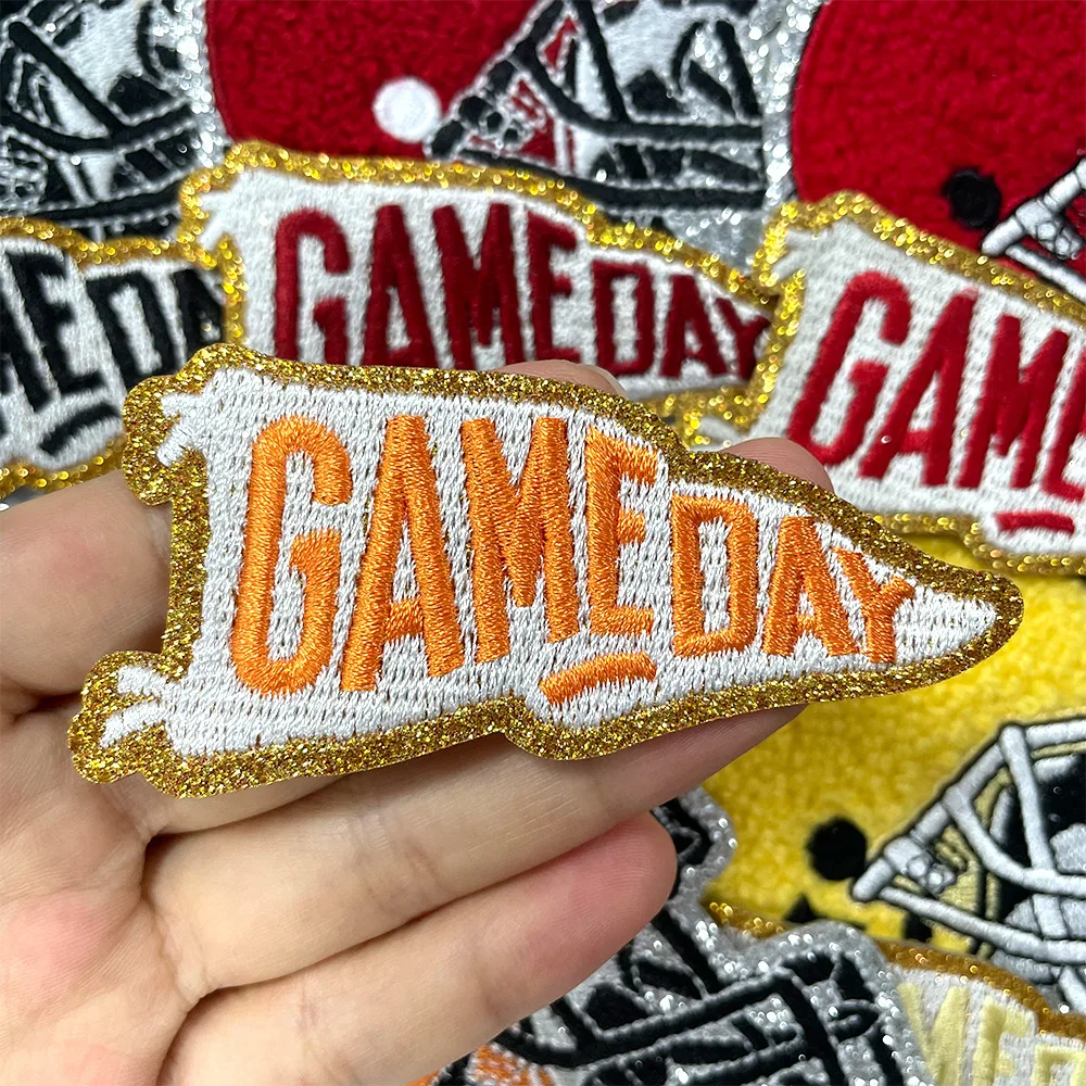 Game Day stadium Gold Glitter patch Cheer helmet silver glitter patches sports flag trucker hat patches