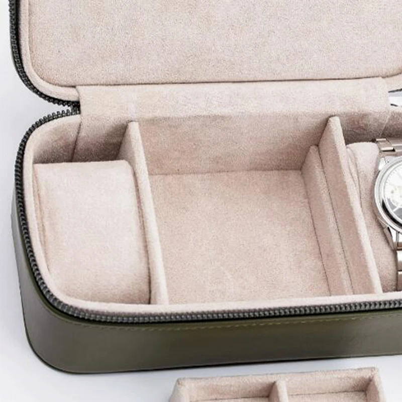 Two removable pu watch box strap zipper travel suede packaging box for watches and Jewelry Watch Jewelry Storage Case
