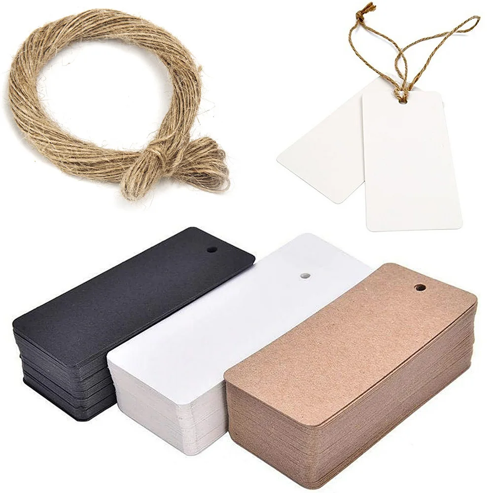 
 Custom White Kraft Paper Gift Tags Eco Friendly Blank Hangtags Labels With 100 Feet Jute Twine For Wedding Clothing Hang Tag  