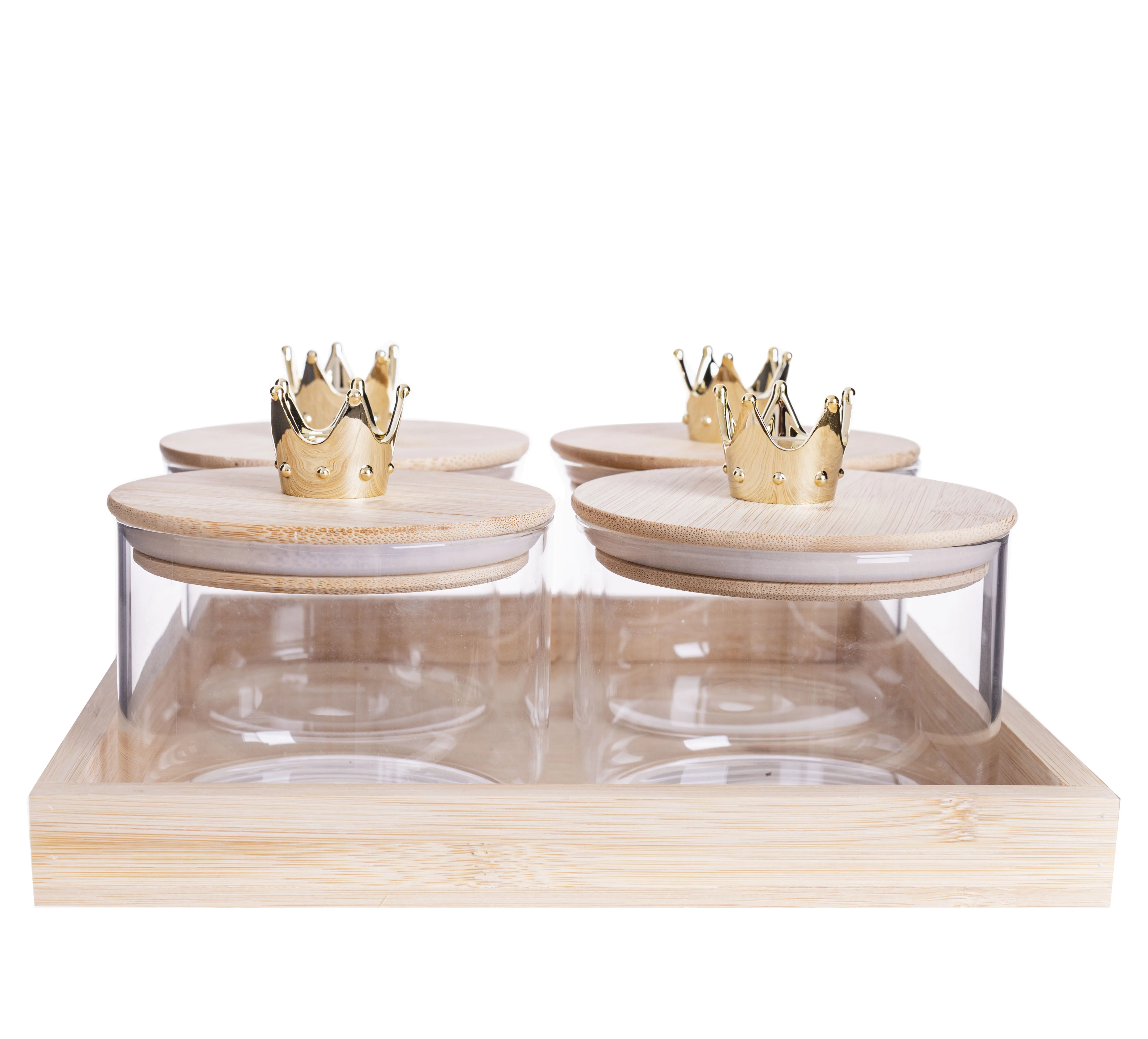 A set of 4 transparent bubbles embossed designing candy jar kids snack container sugar storage bowls with covers and tray