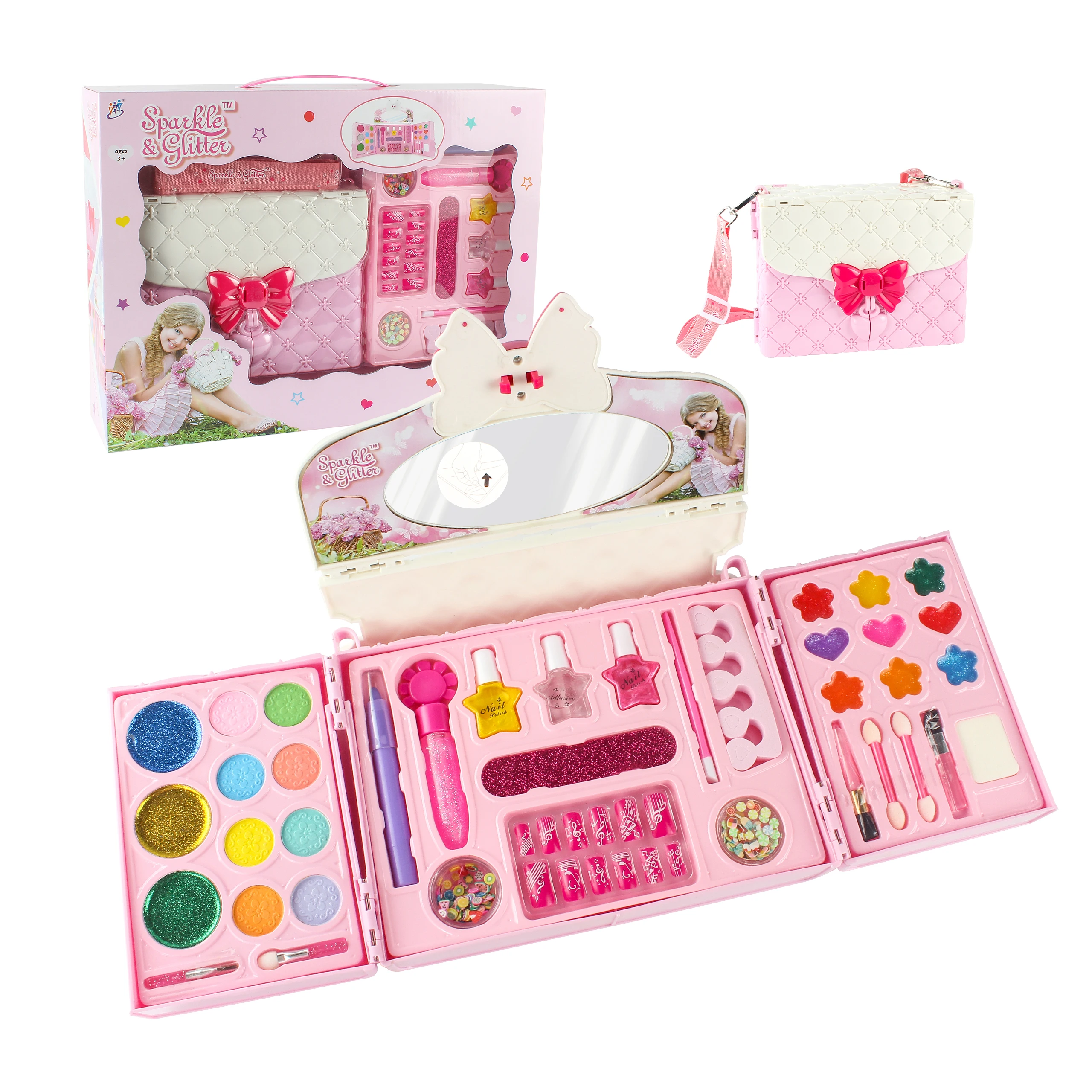 Children Pretend Play Make Up Toy Portable Bag Cosmetics Kit  Safe Kid Lipsticks Eyeshadow Nail Polish Makeup Girl Toys