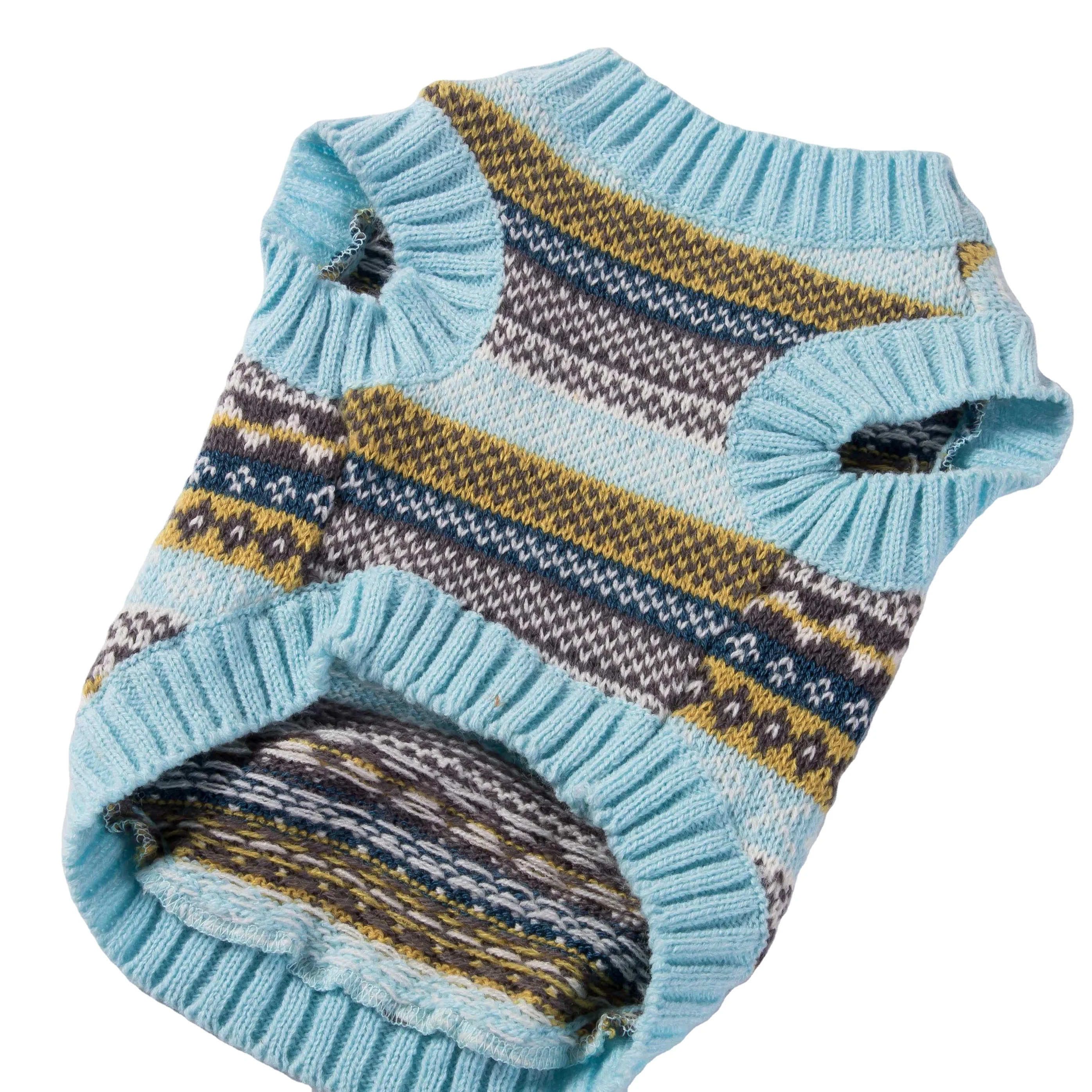 Blue striped multi-pattern design soft and comfortable no-strangle pet sweater