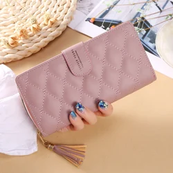 College Popular Ladies Wallet PU Leather Tassel Card Holder Purse For Women Plaid Zipper Money Clips Female Clutch