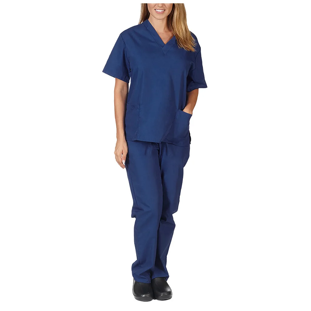 Wholesale High Quality Short Sleeve Hospital Stretch Medical Scrubs Uniforms Nurse Sets