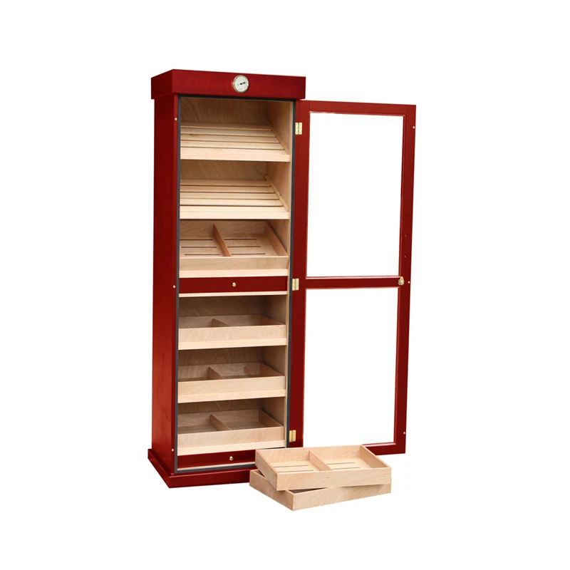 Wholesale Custom one door Storage Spanish Cedar Cigar Box Humidor LED light display Cabinet
