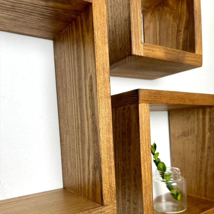 Set of 3 Floating Cube Shelves Quality Wood Shelving Hanging Display Gallery Wall Bathroom Storage