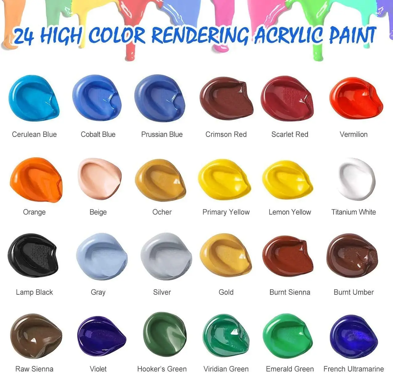 Acrylic Paint Set of 24 Vivid Colors Art Craft Paints for Beginners & Professional Artist