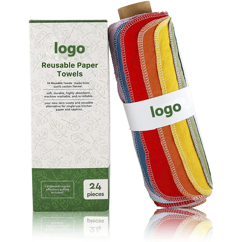 Eco Friendly Organic Custom Reusable Microfiber Bamboo Cotton Cleaning Cloth Roll Paper Kitchen Paperless Unpaper Towel
