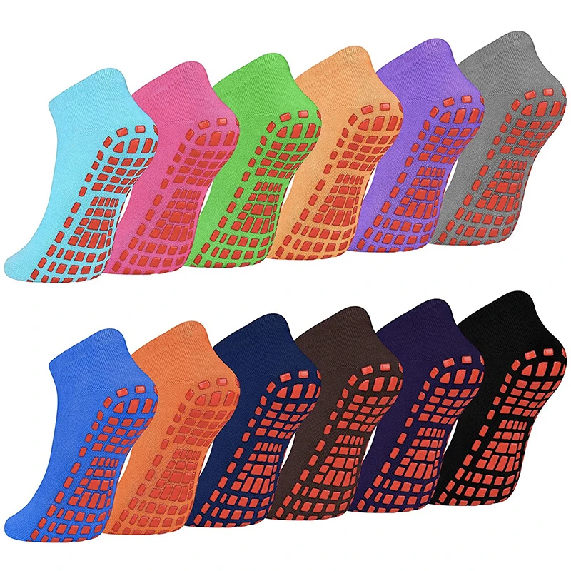 Wholesale custom logo cotton polyester anti ankle slip  grip socks trampoline