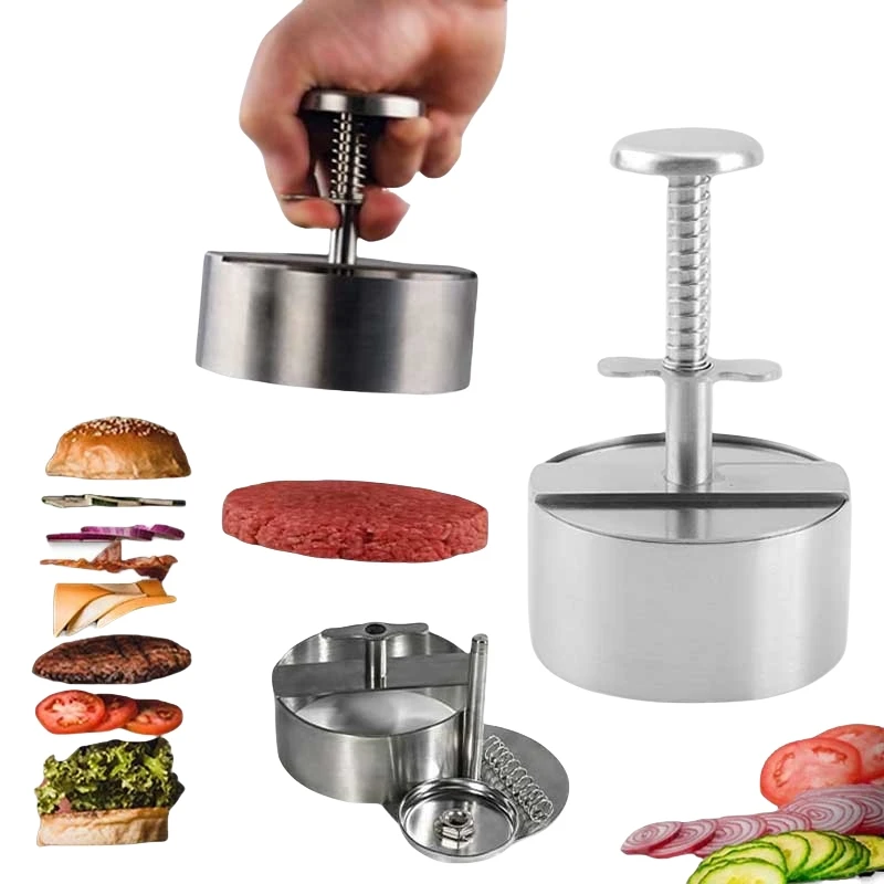 Patty Press Maker Manual Adjustable Hamburger 304 Stainless Steel Non-stick Meat Mold Kitchen Griddle Burger Barbecue Tools