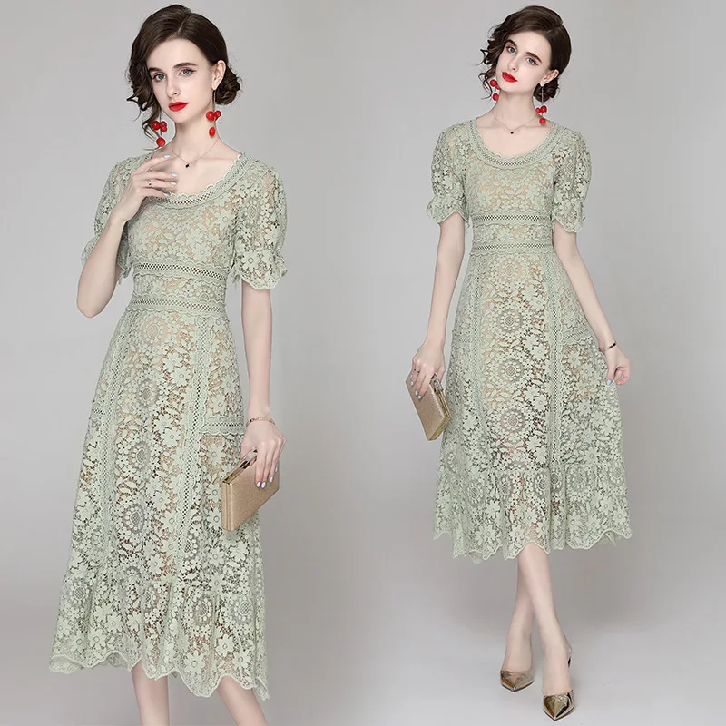 Clothing manufacturer customizes water-soluble lace dress, high-quality hollow hook flower dress, small order customization logo