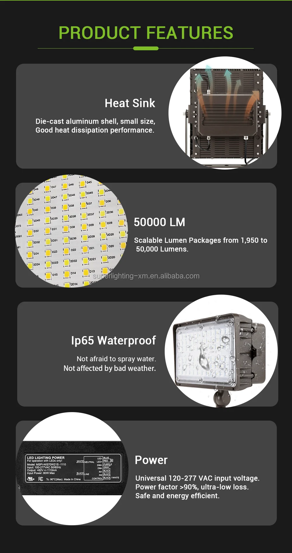 Super Brightness 500W LED Floodlight Lamp Fixture 5000K 4000K Stadium Light with Reflector Aluminum Body ETL UL Flood Light