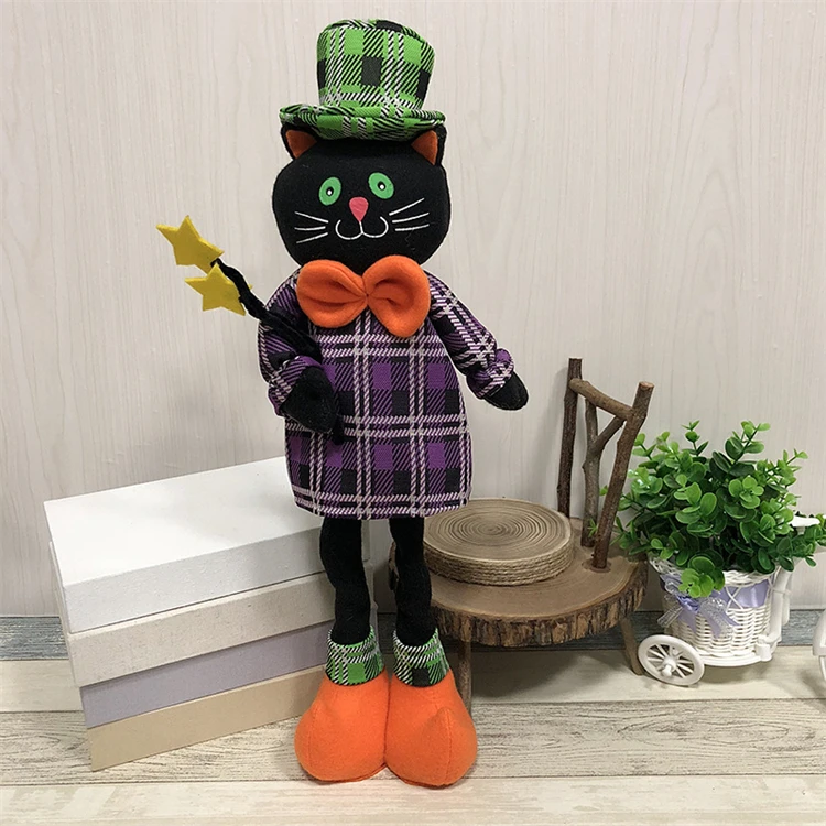 Halloween Doll Decorations Scary Theme Pumpkin Witch Black Cat Ghost Telescopic Toy Ghost Festival Party Scene Layout Supplies