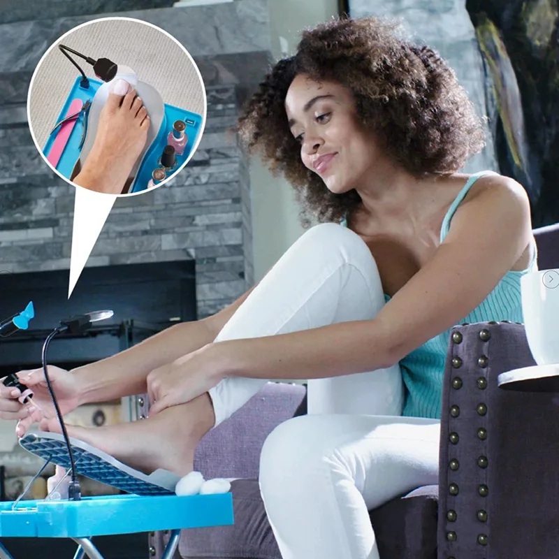 Nail Stool Salon Pedicure Foot Rest Dryer Fan Adjustable Foot Stand Tripod Manicure Pedal With Led Magnifier