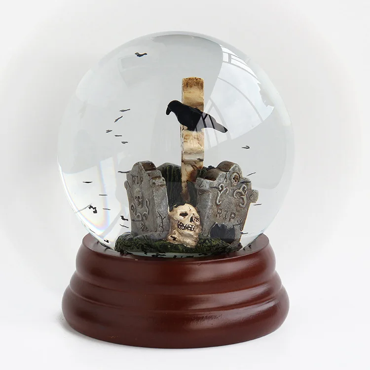 Low Price Custom Snow Globe 90mm Halloween Crafts Gift Resin Glass Crystal Ball Snowflake Horror