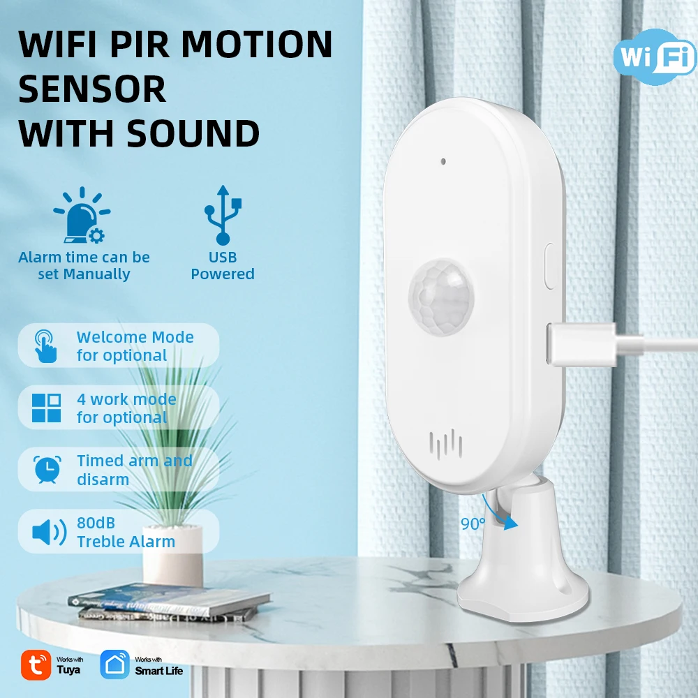 Smart Home Security PIR Sensor Anti Theft Infrared Motion Sensor Tuya WIFI PIR Detector with 80db Alarm Sound