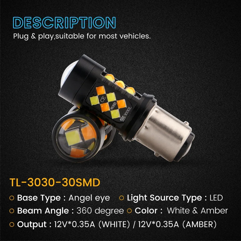 12 В постоянного тока 3030 светодиодная Автомобильная фара 1157 T25 3157 T20 WY21W 7443 белый и янтарный светодиодный сигнал поворота Стоп-сигнал Лампа