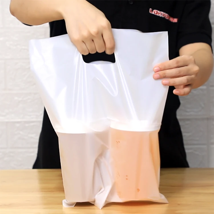 LOKYO thickened portable beverage customized coffee packaging drinks takeaway plastic bag for milk tea