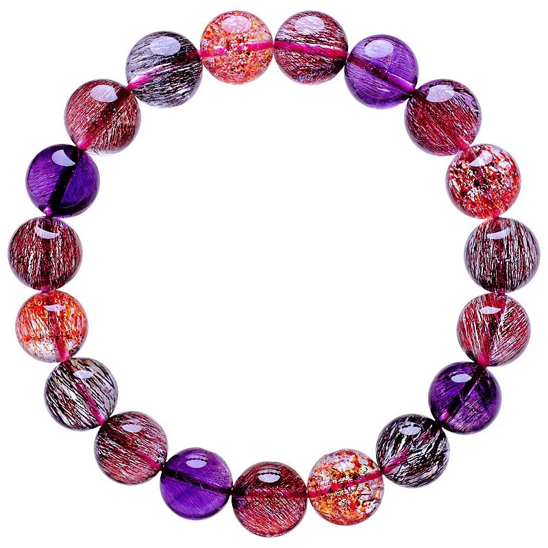 Super Seven Bracelet Natural Crystal Female Genuine Goods Hair Gold Strawberry Mica Film Three-Wheel Backbone Cornucopia