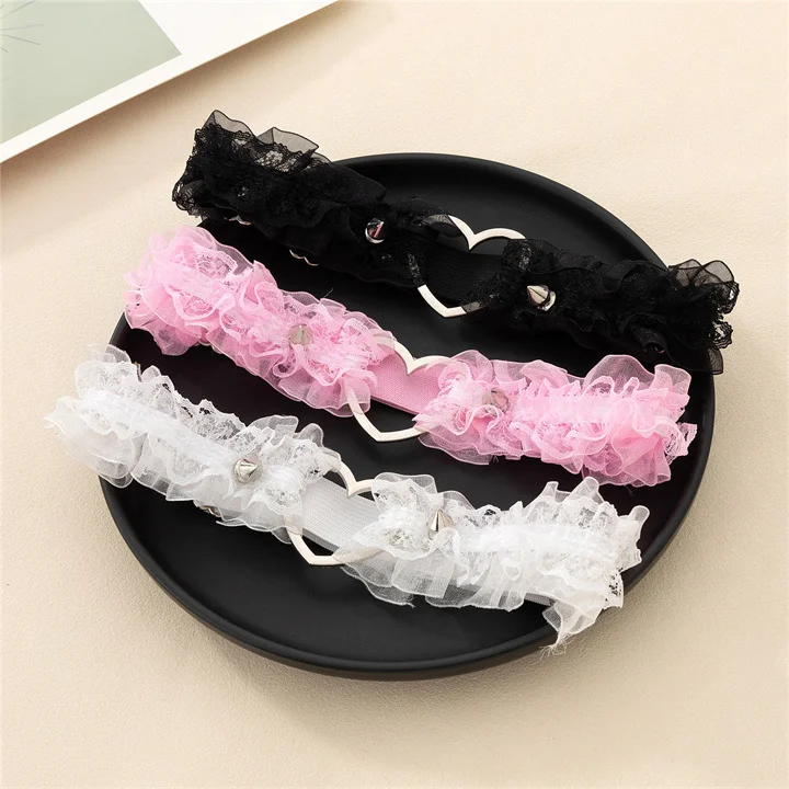 New Handmade Lace Love Heart Elastic Leg Garter for Women Personalized Punk Rivet Leg Ring Harajuku Girls Garter Belt