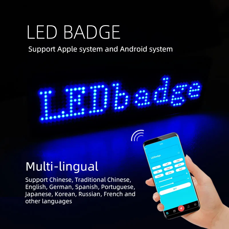 USB Rechargeable APP Programable DIY Scrolling Message Mini LED Name Tag Pin Badge