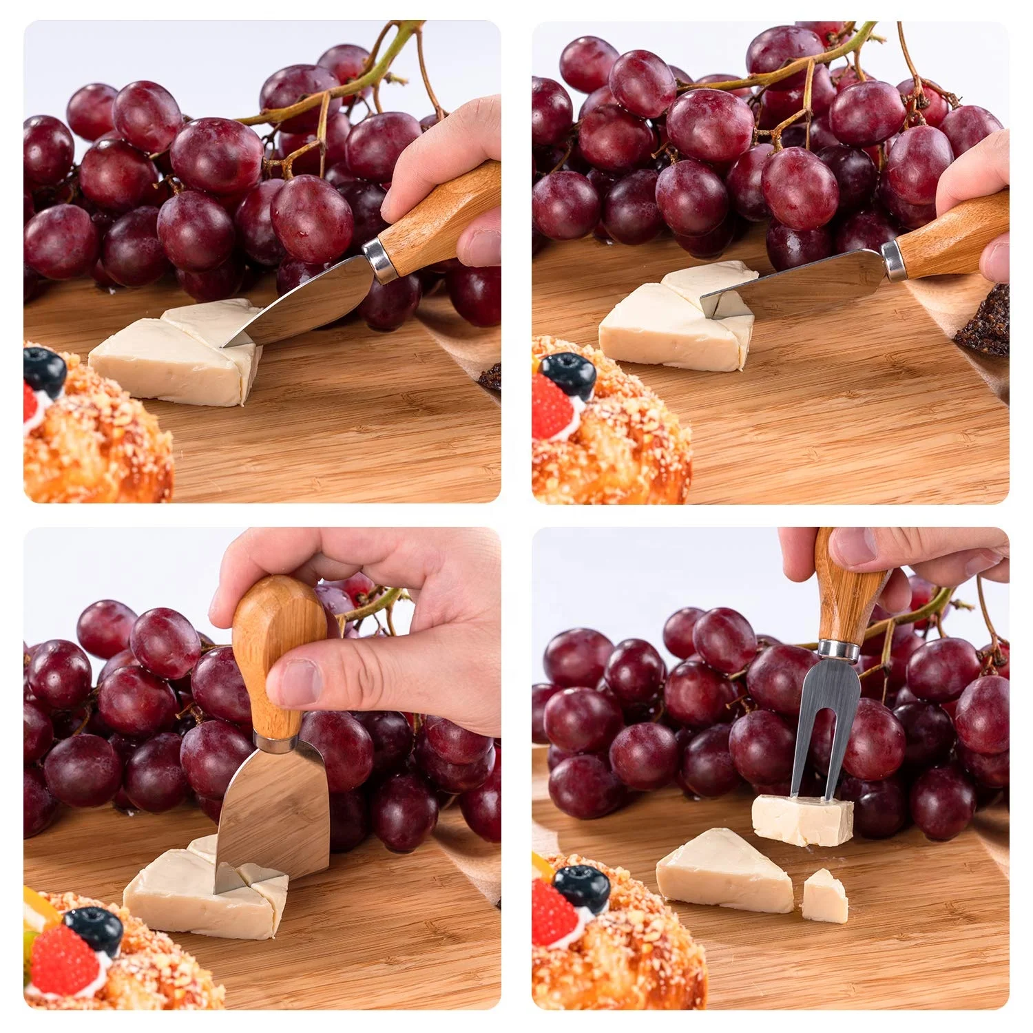 
Hot Cheap Custom natural large bamboo cheese cutting board and knife set in drawer 