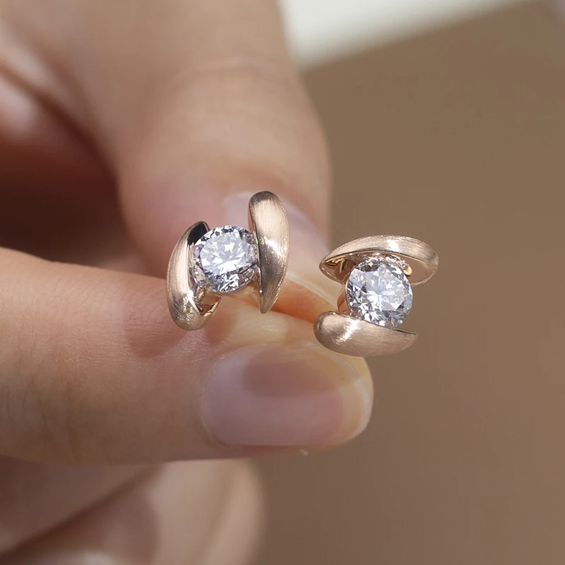 Messi Jewelry MSR-680 14K Rose Gold IGI 1 CTW  Lab Diamond Ear Studs with Satin Finish