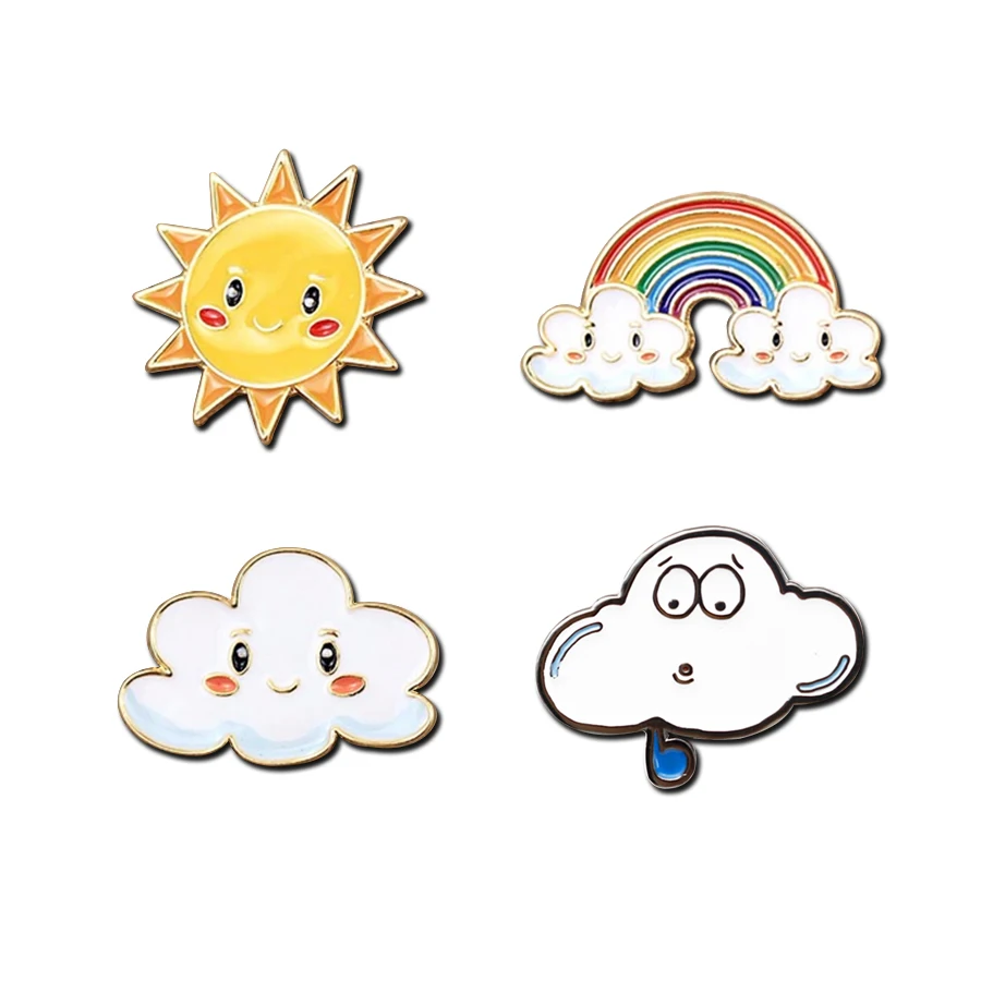 Personalized Cartoon Weather Icon Pins Cloud Rainbow Brooches Smile Sun Lightning Enamel Pin