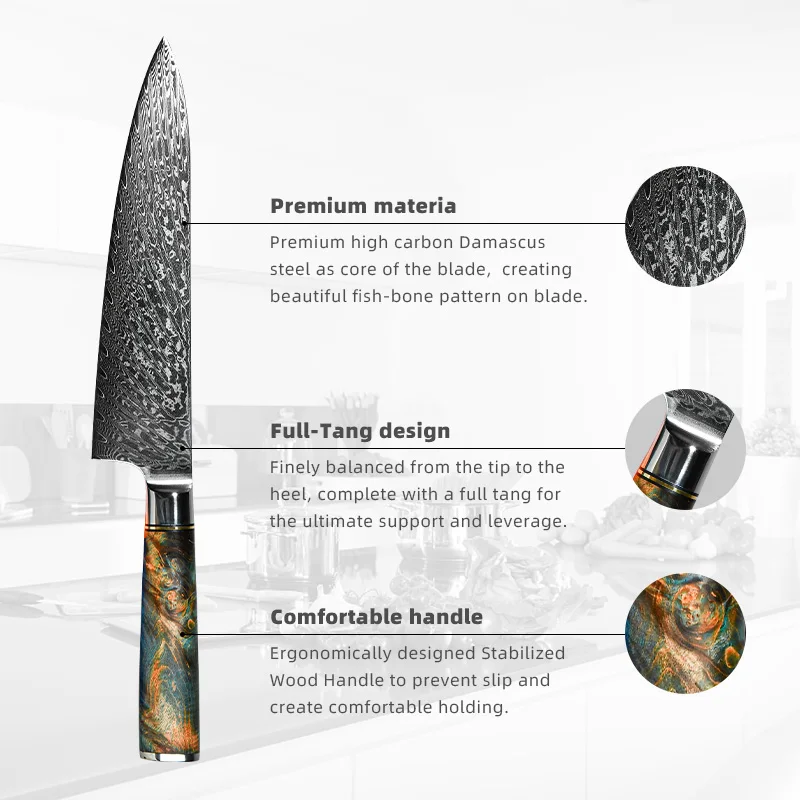 OEM Novel 8 Inch Japanese Damascus Steel kitchen damascus chef knife blanks wholesale