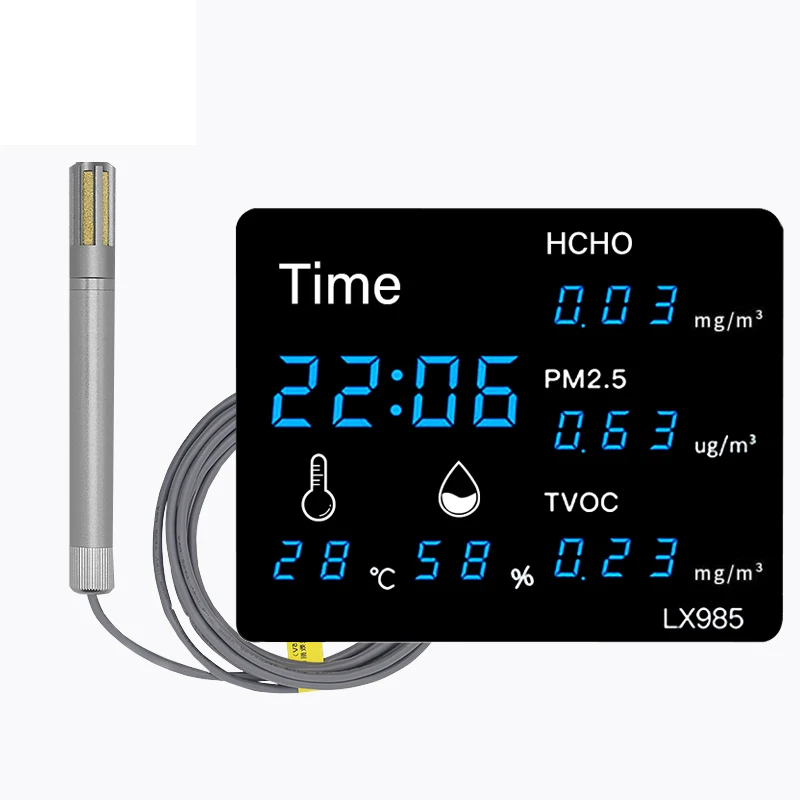 
Amazon hot selling digital thermometer and hygrometer detect air quality PM2.5 external high temperature resistant metal probe 