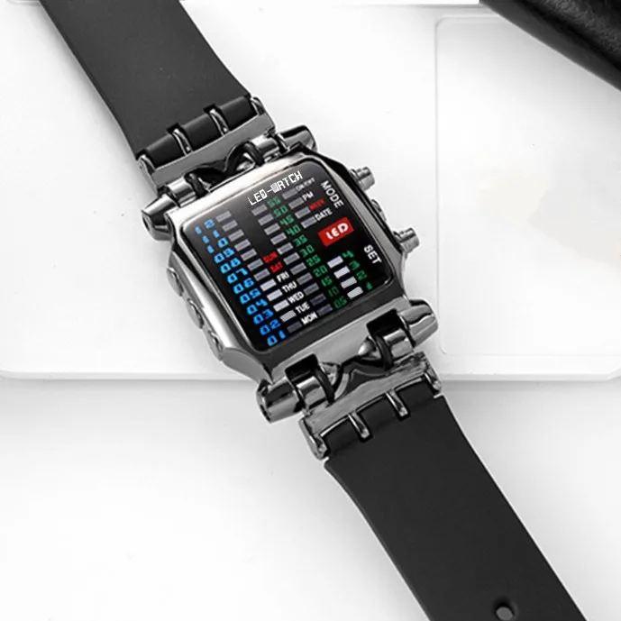 LED Watch Men Fashion Creative Crab Type Electronic Watch Luminous Binary Gift Business Style Cool Waterproof Multi Function