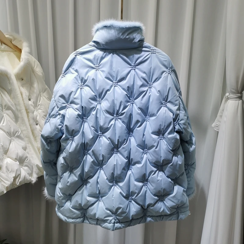 Wholesale Fashion High Quality thicken coat women white duck down coat with Mink fur