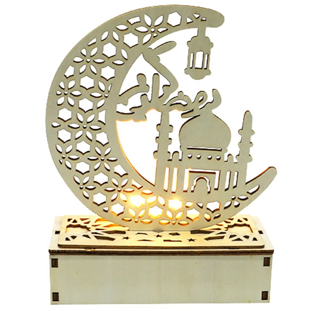 Mubarak Ramadan Eid Moonlight Lamp Wholesale Home Decor Kids Night Lights Wood Model for Muslim Festival Hanging Ornaments