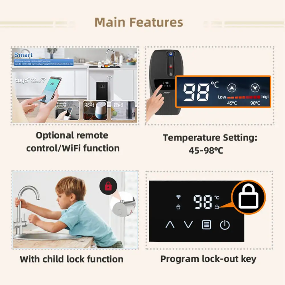 Multi-function Wi-Fi Control New Design Under Sink Standing Hot and Cold Drinking Water Dispenser Electric Cooling Cooler